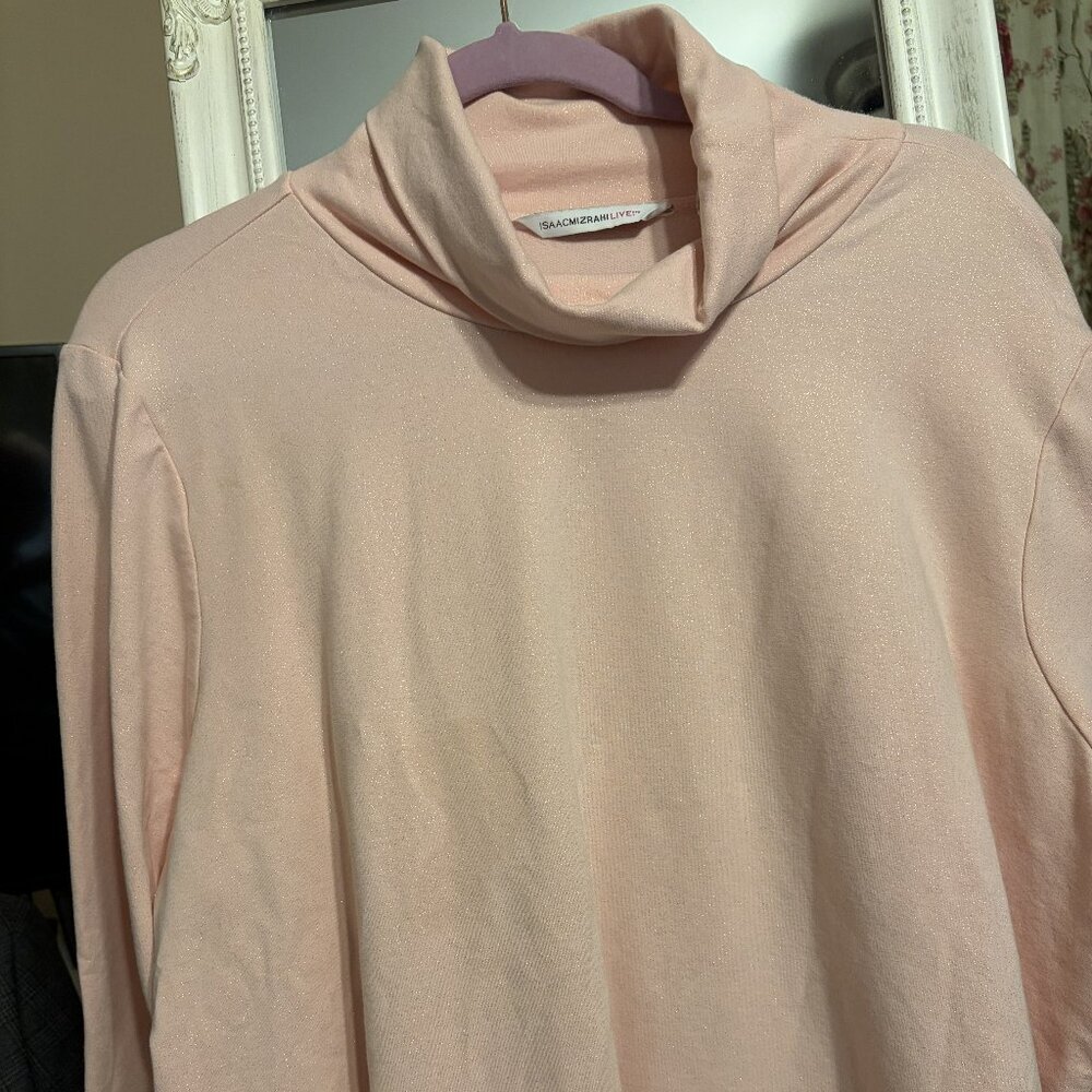 Isaac Mizrahi Sparkle Knit Turtleneck, foldover, long sleeve, side slits-Sz 2X